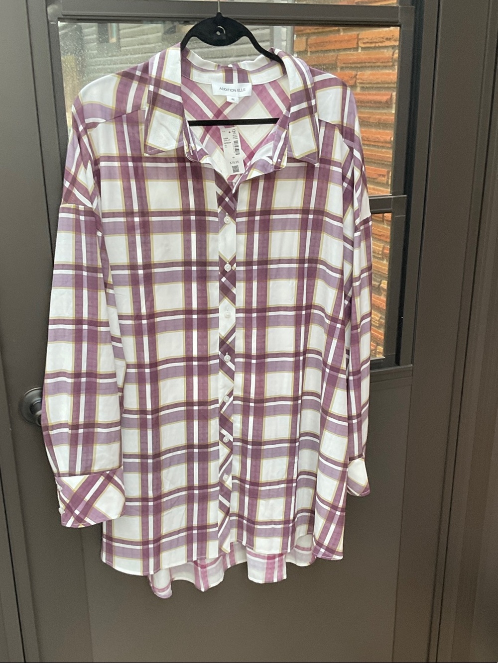 Addition Elle White and Mauve Plaid Button-Down Shirt